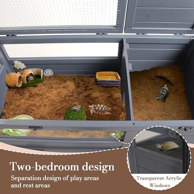 Agitree Premium Reptile Habitat Enclosure for Tortoises, Lizards, and Snakes - Adjustable Lighting, 360° Wheels, Easy-Clean Design, and Secure Ventilation- (Dark Gray)