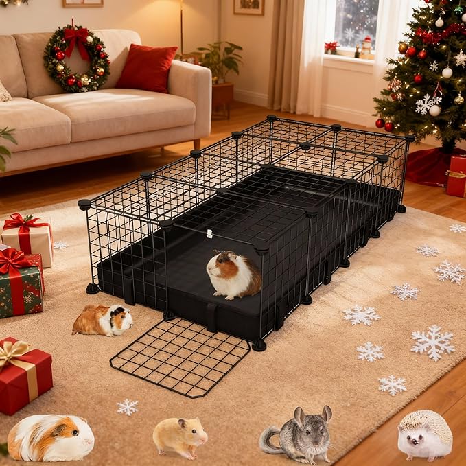 Small Animal Playpen with Waterproof Mat,Guinea Pig Cages,48"*24.6"*12.2"C&C Cage for Hamster,Rabbit,Hedgehog,Chinchilla,Ferret,Indoor Outdoor Portable Metal Wire Yard Fence,Metal Pet Panels-20pcs