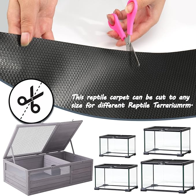 Vodolo Bearded Dragon Tank Accessories, Reptile Terrarium Carpet Substrate for Leopard Gecko, Lizard, Iguana, Snake, Tortoise, Non-Adhesive Reptile Habitat Bedding(Black 118inch)