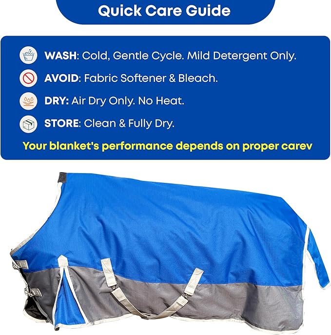 Horse Blanket for Winter, Waterproof, 1200D, 220g (Blue/Gray, 78 in)