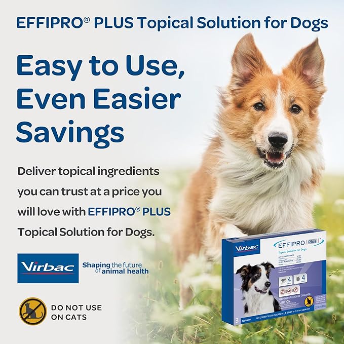 EFFIPRO PLUS Topical Solution for Dogs - Waterproof Dog Flea and Tick Treatment for Medium Dogs (23-44.9lbs) 3 Doses by Virbac
