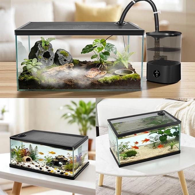 REPTI ZOO Terrarium Screen Cover with Cable Control for Reptile & Aquarium Tank, 24x12 inch Durable Steel Frame & Mesh Top for Reptile & Turtle & Fish Tank