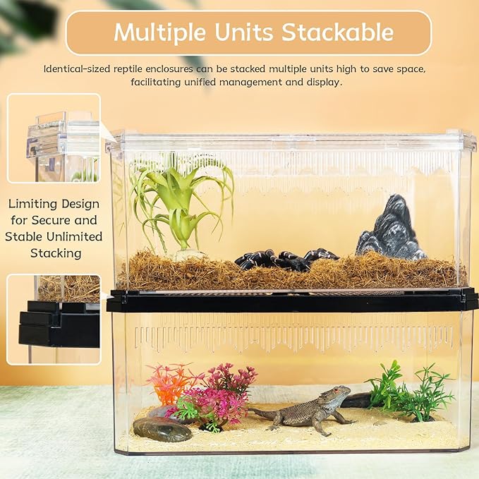 High-Transparency Reptile & Insect Enclosure Terrarium with Magnetic Door, Excellent Ventilation, Easy Cleaning, and Strong, Long-Lasting Build for Cricket,Frog,Gecko(White, 9.3x6.2x4.6 Inch)