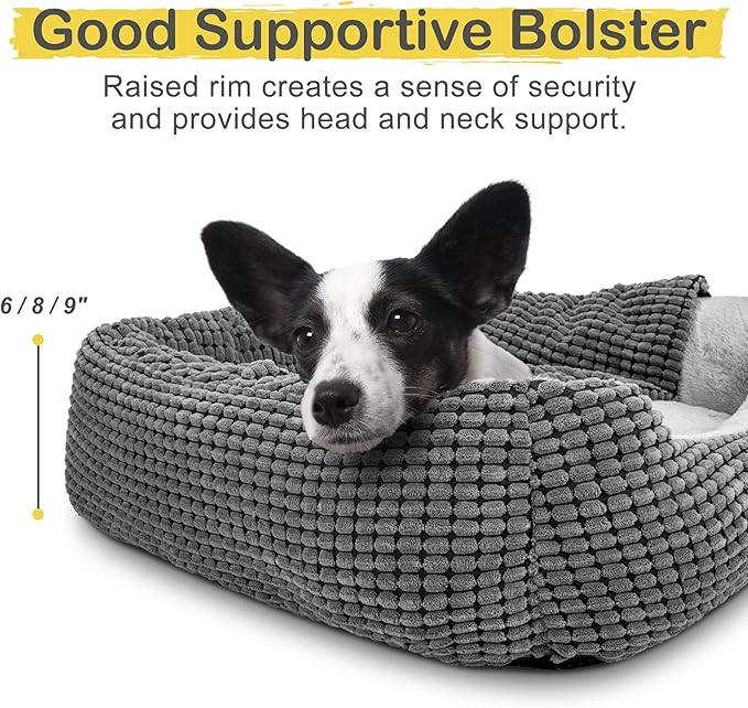 GASUR Dog Beds for Large Medium Small Dogs, Rectangle Cave Hooded Blanket Puppy Bed, Luxury Anti-Anxiety Orthopedic Cat Beds for Indoor Cats, Warmth and Machine Washable (25 inches, Grey)