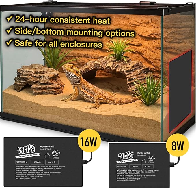 Reptile Heat Pad, 6" X 8" 8W, Heating Pad for Reptile Tank, Lizard, Snake, Bearded Dragon, Hermit Crab, Leopard Geckos Terrarium Heating Mat, Safe & Durable Heat Pad for Reptiles