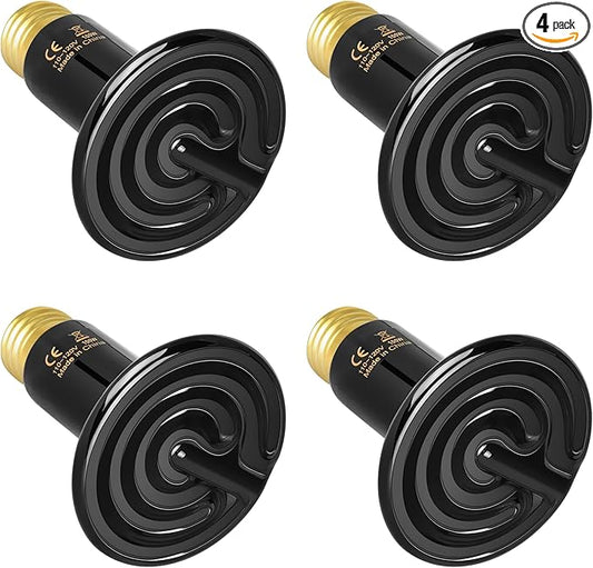 Simple Deluxe 100W Ceramic Heat Emitter Reptile Heat Lamp Bulb No Light Emitting Brooder Coop Heater for Amphibian Pets & Incubating Chicken, 4-Pack