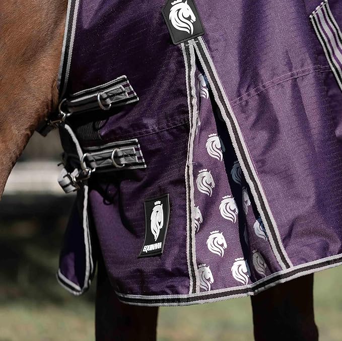 Equinavia Norse 200g Medium Weight Horse Blanket | Waterproof Winter Turnout - Black - 66 in - Grape Purple - 75 in