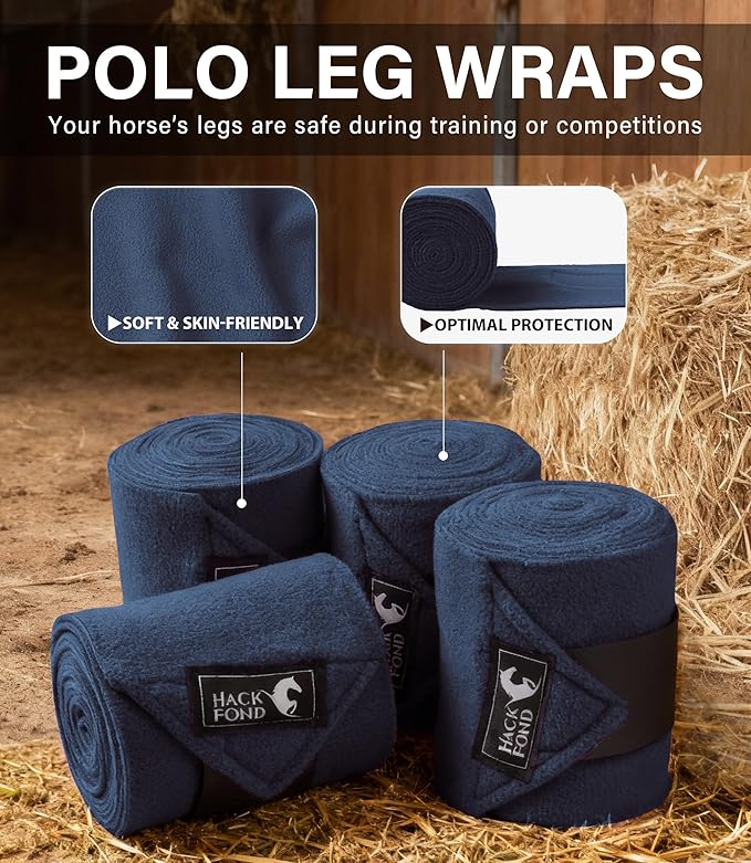 Fleece Horse Polo Leg Wraps Set of 4, 10' Horse Leg Bandages Stable Supplies Equestrian Boots Aegean Blue