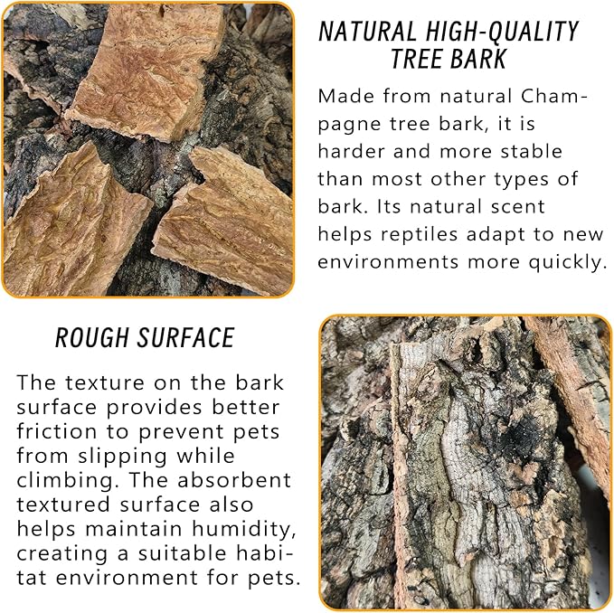 BNOSDM Reptile Terrarium Bark Substrate Bedding Tortoise 3.9-5.9in Natural Cork Bark Reptile Climbing Mat Habitat Decor for Lizard Snake Spiders Hermit Crabs Tarantula Geckos Bearded Dragons (0.7LB)