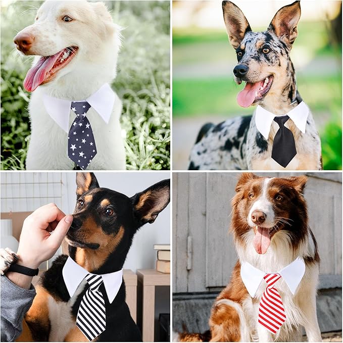 Segarty Bow Tie Dog Collar, 6 Pieces Adjustable Pets Dog Cat Neck Ties Pet Necktie with Suit White Collar for Medium Large Dogs Tuxedo Costumes Grooming Accessories, Dog Tux Ties for Wedding