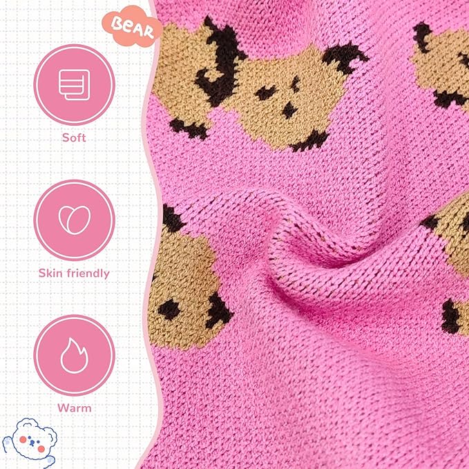 ABRRLO Small Dog Sweaters Cute Bear Dog Cardigans Clothes for Small Medium Dogs Boy Girl Puppy Cat Knitting Cardigan Outfits Dogs Winter Coats Warm Pet Doggy Clothes Soft Knitwear (Pink, Medium)