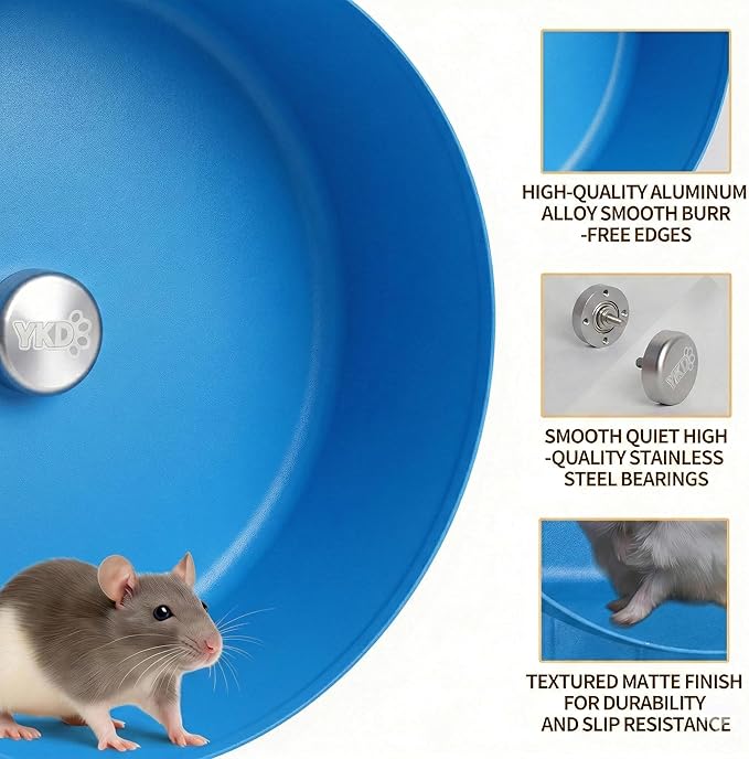 11.8" Silent Rat Exercise Wheel, Aluminum Alloy Noiseless Running Wheel for Fancy Rat, Syrian Hamsters, Hedgehogs and Small Pets (Bracket-Blue)