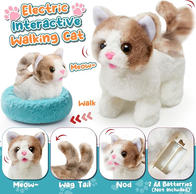 TUZT 17PCS Interactive Cat Toys for Kids, Toys for 3 4 5 6 7 8 Year Old Girls Kids Boys, Walking & Meowing Cat Toy with Sound, Veterinarian Playset for Toddlers, Idea Birthday Gifts for Little Girls - Image 4