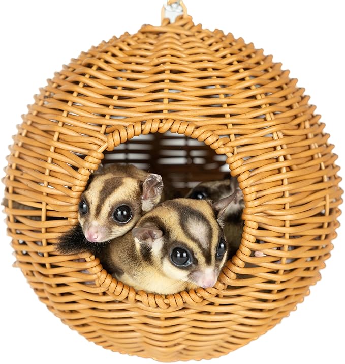 NEOUZA Sugar Glider Pouch Pet Glider Cage Sleep Bag for Small Animals Squirrels Marmosets Rats Hamsters, Metal Frame PP Rattan Durable Water Resistant Non Toxic Safe Material