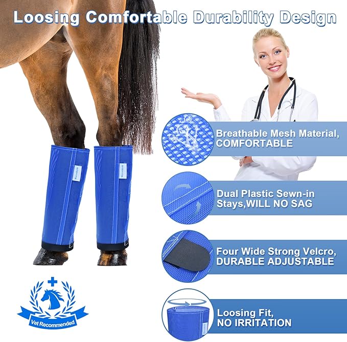 Horse Fly Boots Set of 4, Mesh Boots for Horses, Leggings for Horses, Reduce-Stomping, Breathable Mesh, Loose Fitting, Stay Up Not Sag, No Rub
