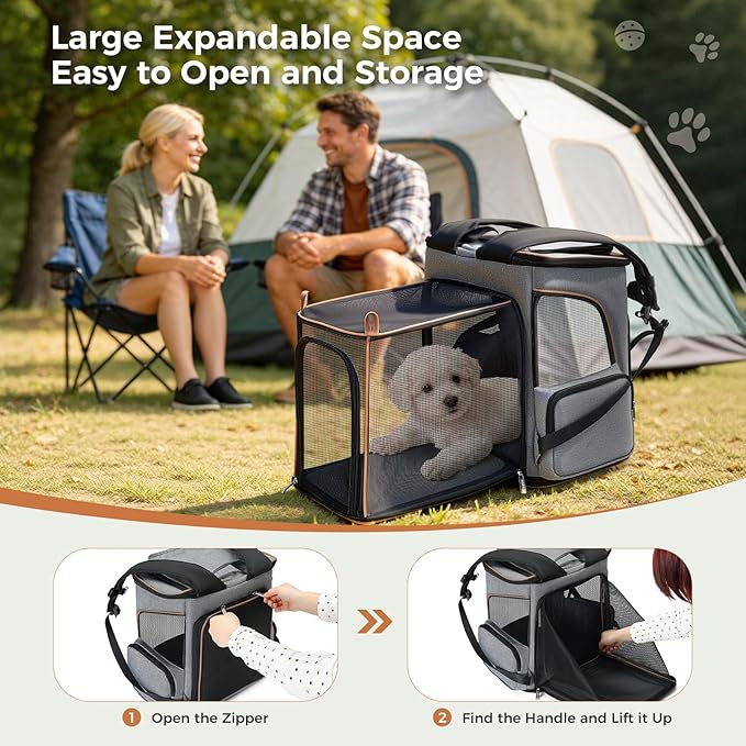 Large Cat Backpack Expandable Pet Carrier Backpack, Lekereise Dog Backpack Carrier for Small Dogs and Medium Cats, Grey