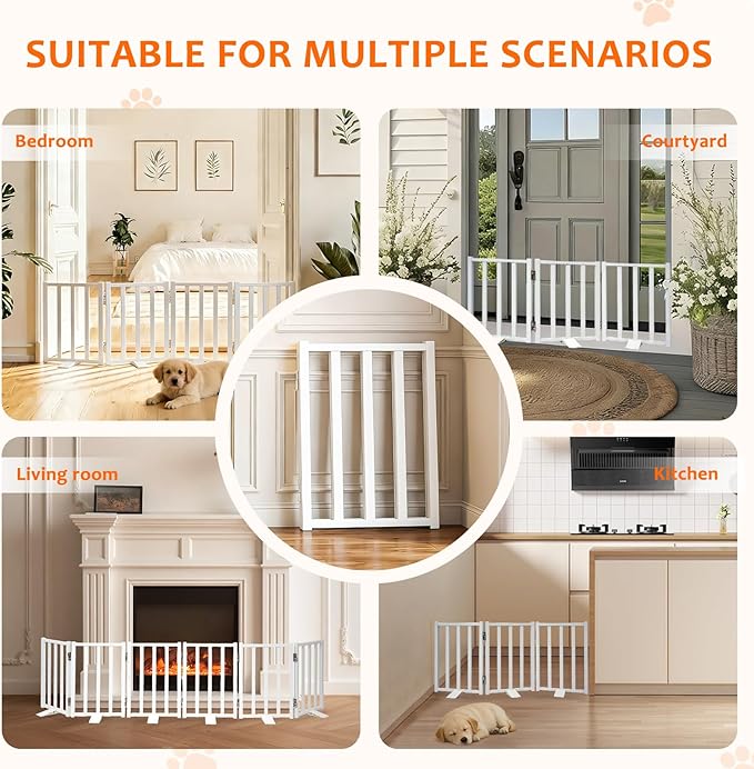 Snagle Paw Short Dog Gate,16.5" Tall Freestanding Metal Dog Gate Only for Small Dogs with Support Feet Easily Step Over,Up to 36" Wide Puppy Gate Indoor for Stairs,Doorways(White,3 Panel)