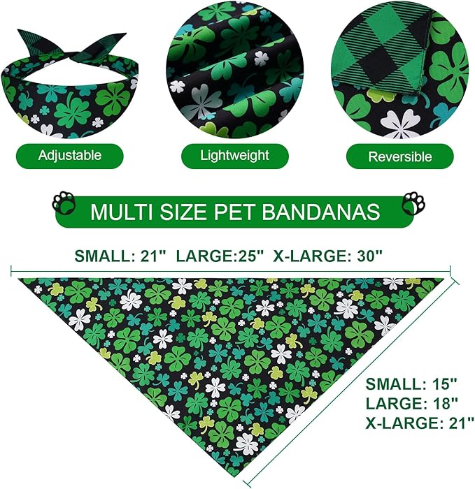St Patricks Day Dog Bandanas Small 2PCS, Triangle Reversible Scarf for Boy and Girl, Adjustable Puppy Bibs for Pet Cats