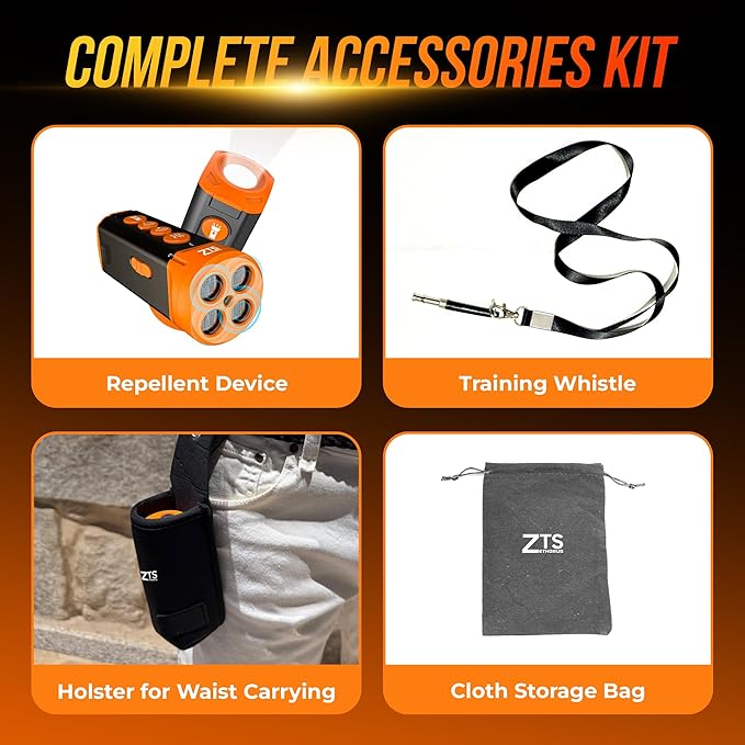 Dog Bark Deterrent Device Ultrasonic Anti Barking Device for Dogs with Flashlight Beep 35ft Range USB-C Rechargeable Humane Bark Control Training Tool for All Breeds with Whistle Belt Clip & Bag