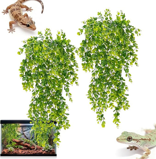 RAINFLOW 2PCS Fake Hanging Plants Reptile Habitat Vines – Artificial Terrarium Plants with Iron Stem, UV Resistant Faux Vines for Bearded Dragon Gecko Snake Turtle Tank Enclosure Decor Indoor Outdoor