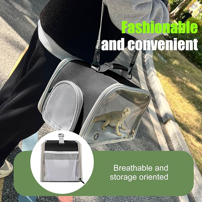 WEVONIGU Expandable Small Animal Backpack Carrier with Clear Bubble Window Large Space Travel Cage for Hedgehog Rat Parrot,Bearded Dragon,Sugar Glider,Airline Approved (Black, Carrier)