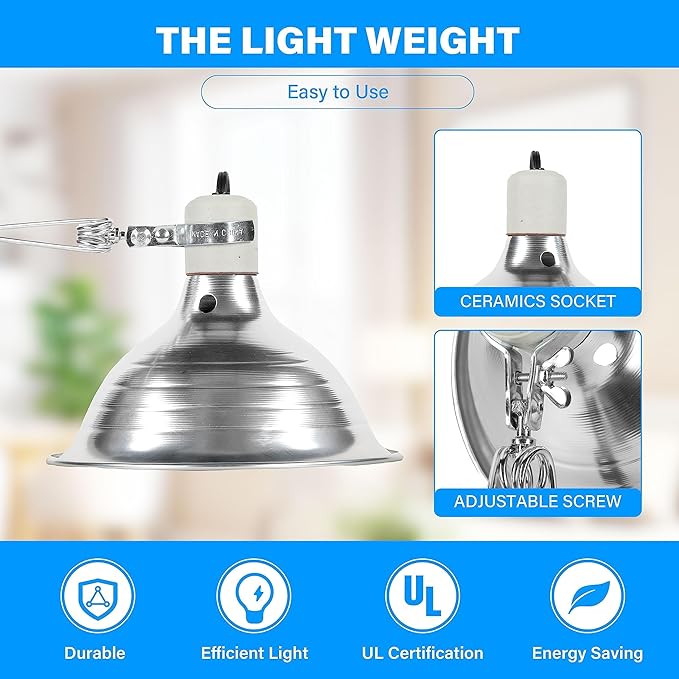 Simple Deluxe 100W Reptile Ceramic Heat Lamp Bulb and 150W Clamp Light with 8.5 Inch Reflector for Amphibian Pet, Silver 2024 Version
