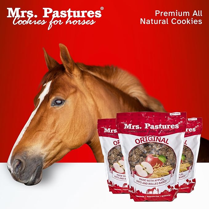 Mrs Pastures Cookies and Treats for Horses - Premium Horse Treats - Made with Apples, Oats, and Rolled Barley - Preservative Free - All Natural Ingredients - No Corn or Soy (15lb Bucket)
