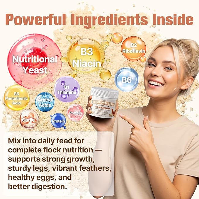 Nutritional Yeast for Ducks & Chickens - Up to 10X More Niacin Than Brewers Yeast for Chickens - Duck & Chicken Vitamins for Strong Bones, Immune Support, Molting & Egg Quality-for Chicks & Ducklings