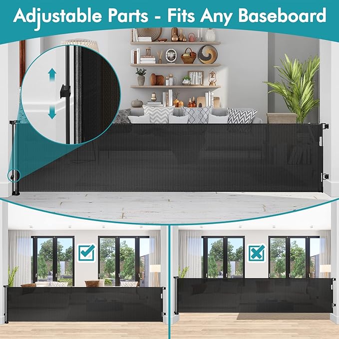 140 Inch Wide Retractable Baby Gates Extra Wide Retractable Dog Gate Outdoor Pet Gate Indoor Extra Long Baby Gate, Dog Gates for Doorways Extra Wide Pet Gate Retractable Fence for Wide Openings Black