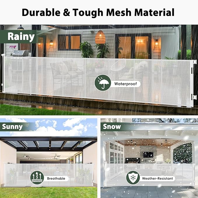 250" Extra Wide Retractable Dog Gate, Reinforced 20ft Retractable Baby Gates Extra Wide Dog Gate, 48" Extra Tall Baby Gate Retractable Outdoor Fence, Extra Long Pet Gate Retractable Gate Indoor, White