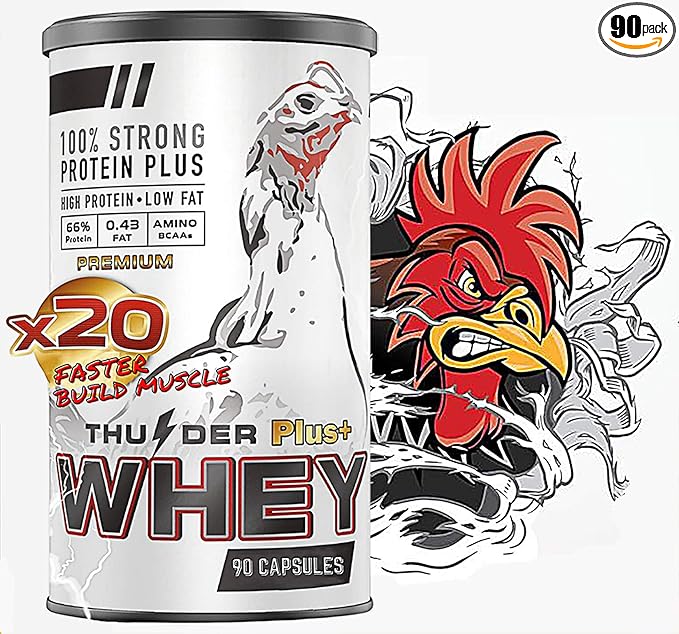Thunder Rooster Booster Faster X3 New Formula 90 Capsules Whey Protein Vitamins Health Supplement Capsules Mixed Nourishing Chicken for Big Muscle & Mass Gain, Breeding, Healthy, Strong, Hen Feed