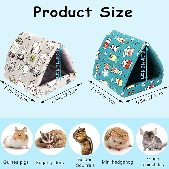 UPINS 4 Pack Guinea Pig Bed, Guinea Pig Hideout Washable Small Animal House Cage Accessories for Dwarf Rabbits Chinchillas Hamsters Hedgehogs Ferrets Bearded Dragons and Rats(20 x 20 cm)
