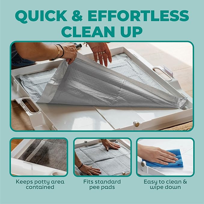 KindTail Pee PAWD - Holds Standard 24" x 24" Potty Pads - Leakproof Tray with Non-Slip Bottom, 1.5" Raised Edge & Modular Side Panel - Easy-to-Clean Plastic - Foldable Design - Handle for Travel
