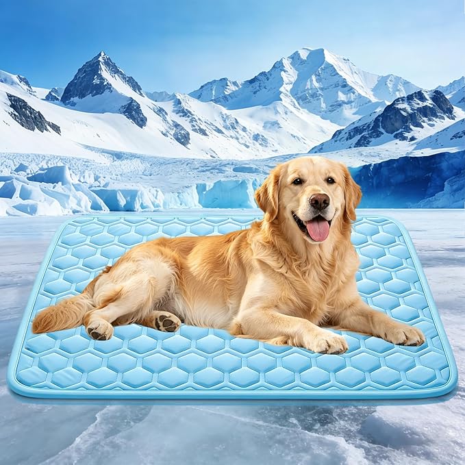 Cooling Mat for Dogs, Thick Breathable Dog Cooling Mat Q-MAX>0.45, Dog Cooling Bed Chill Cool Fiber & Non-Slip Bottom Cold Crate Pad Kennel Bed for Dog Puppy and Cat, Non-Toxic, Foldable & Washable