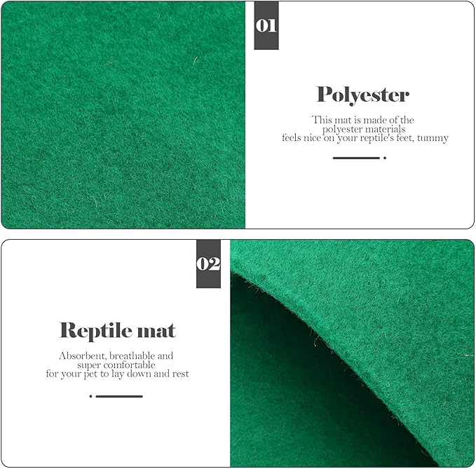 Wear-Resistant Reptile Mat and Tortoise Bedding, 2pcs 50x30cm Green Absorbent Carpet for Snake, Lizard, Gecko, and Amphibian Terrarium Use