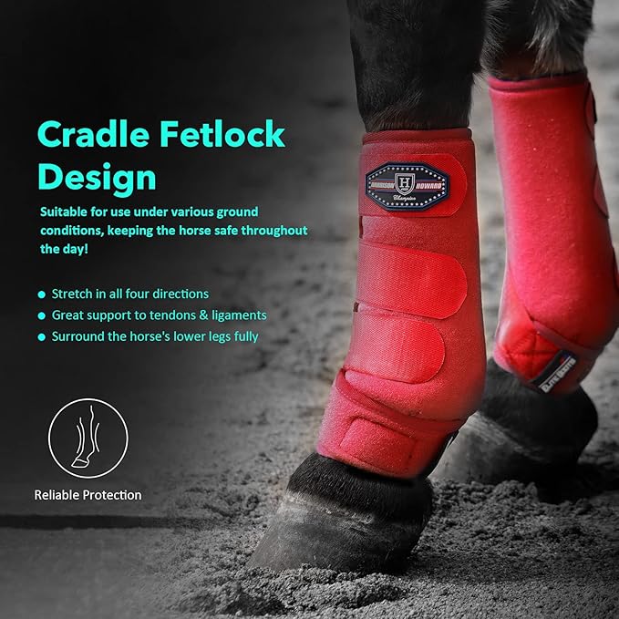 Harrison Howard Horse Sport Medicine Front Shock-Absorbing Boots All-Round Lower Limb Protection & Support Sport Boots Perfect for Endurance Training and Performance Pack of 2 Scarlet Red XL
