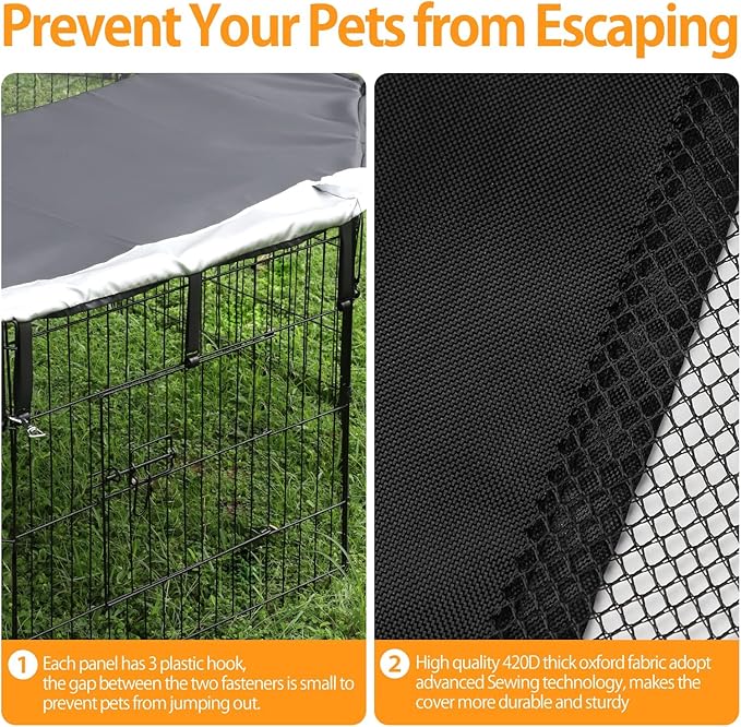 PJYuCien Dog Playpen Mesh Top Cover, Fits 24 Inch 8 Panels Metal Exercise Pet Pen, Elastic Buckles Connections, Black (Note: Only Cover, Fence Not Included)
