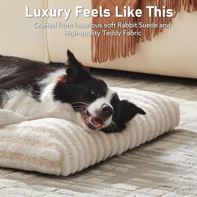 FURTIME Washable Dog Bed Large Sized Dogs, Deluxe Dog Crate Beds Comfy Fluffy Kennel Pad Anti-Slip Pet Sleeping Mat, Machine Washable Dogs Pillow, 35"x23"x3.5", White