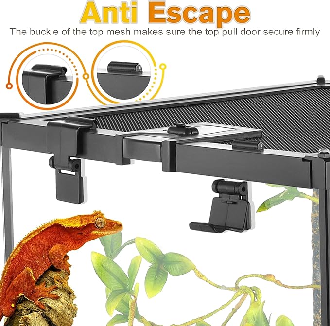 20"x12"x10" Mini Reptile Glass Terrarium, Top-Opening Vivarium with Escape-Proof Lock & Feeding Door, Suitable for Small Reptiles & Amphibians, Such as Leopard Geckos & Horned Frogs.