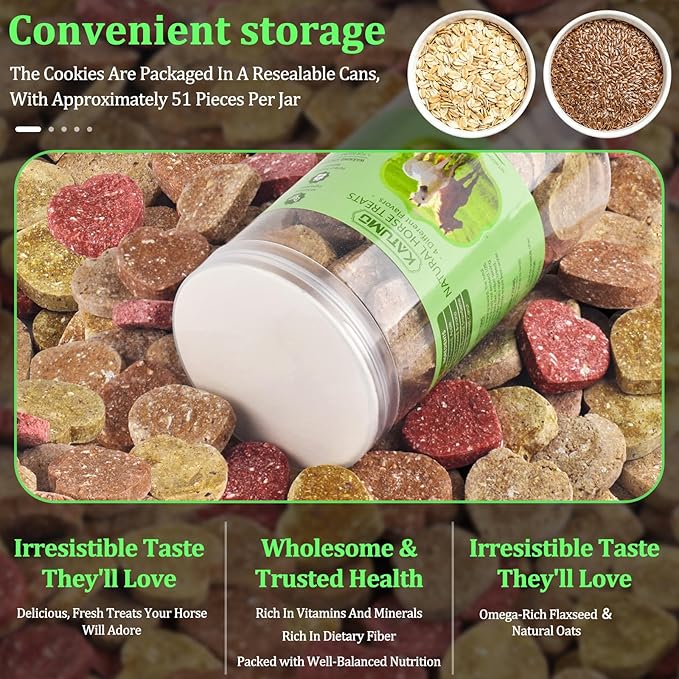 KATUMO Horse Treats, Made with Flaxseed Oats Apple Banana Strawberry and Carrot, Natural Healthy Snacks for Horse Training Rewards and Daily Feeding, 2 lbs