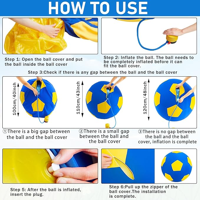 48 Inch Giant Herding Ball with Cover Anti Burst Ball Please Watch VCR for How to Inflation Large Horse Toys for Horse Stall Entertainment Play, Pump Included (Blue-Yellow)