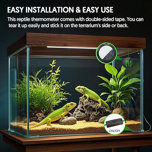 QZQ Reptile Thermometer and Humidity Gauge, LED Digital Thermometer Hydrometer, Reptile Tank Accessories for Bearded Dragon, Crested Gecko, Snake, Jumping Spider, Lizard, USB Power Supply (Black)