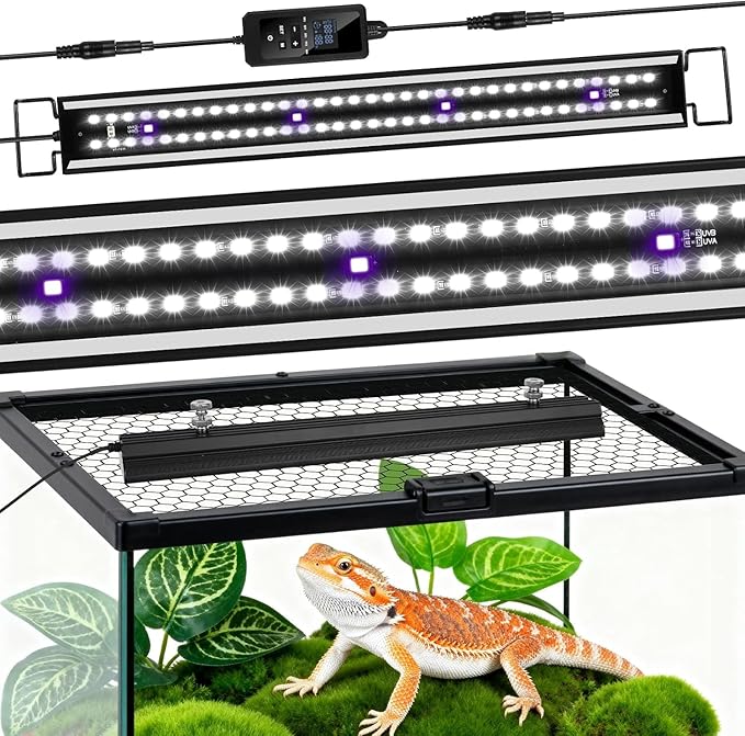16-INCH LED UVB Light for Reptiles, LED Reptile Light Fixture Controller with Dimming and 4 UVI Modes, 15W Aluminum UVA UVB Lamp for Turtles, Snakes, and Bearded Dragons, 6500K
