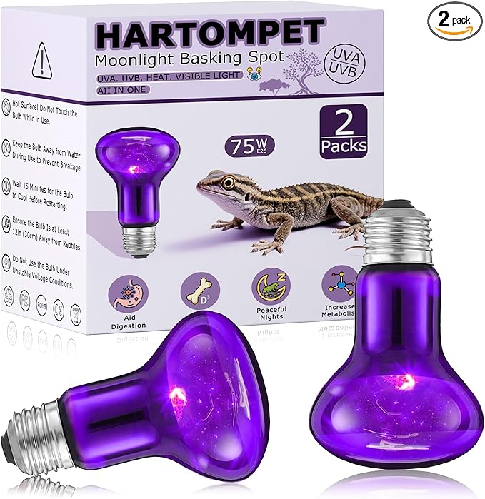 75W Reptile Night Light Bulb – Purple Basking Spot Lamp with Simulated Moonlight for Lizards, Chameleons, Snakes, Turtles, Amphibians – UVA Heat Light – 2 Pack | 3.2"