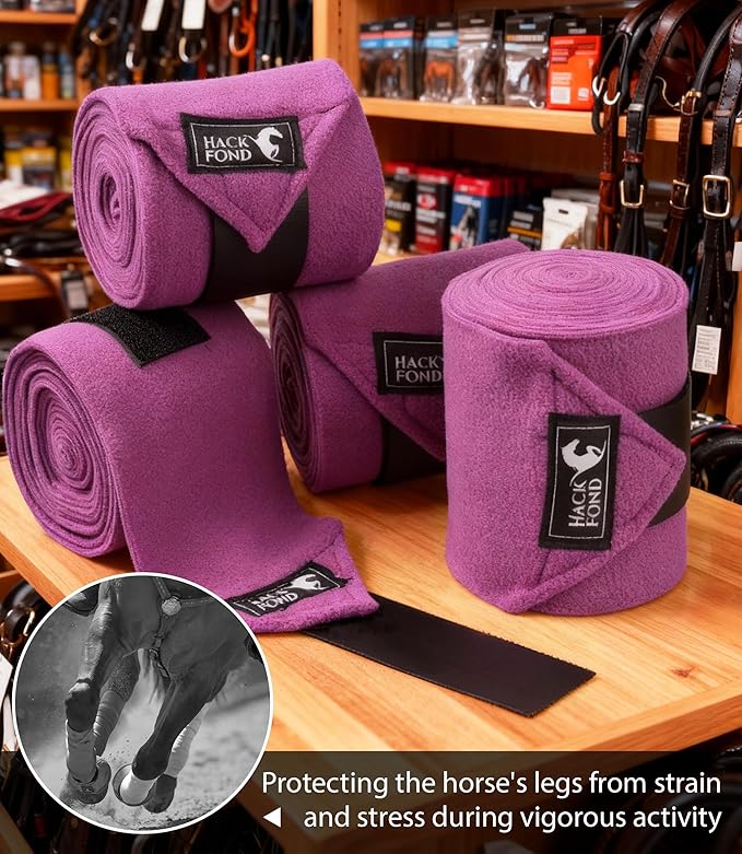 Fleece Horse Polo Leg Wraps Set of 4, 10' Horse Leg Bandages Stable Supplies Equestrian Boots Violet