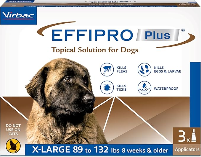 EFFIPRO PLUS Topical Solution for Dogs - Waterproof Dog Flea and Tick Treatment for X-Large Dogs (89-132lbs) 3 Doses by Virbac