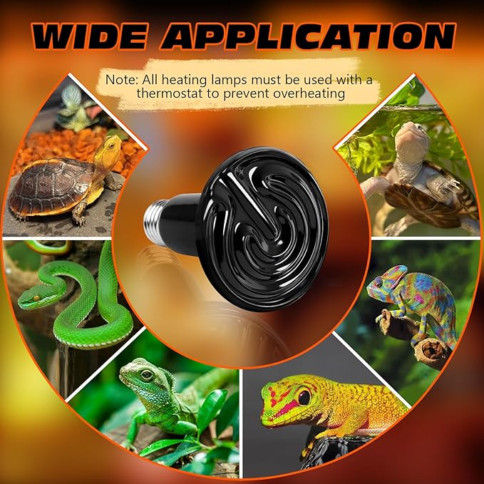 100W Ceramic Heat Emitter Reptile Heat Bulb E26 Base Heat Lamp Bulbs No Light Heat Lamp for Amphibian Pet Brooder Coop Lizard Turtle Snake Terrarium