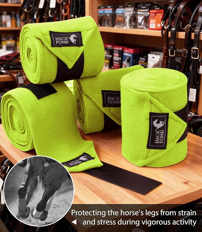 Fleece Horse Polo Leg Wraps Set of 4, 10' Horse Leg Bandages Stable Supplies Equestrian Boots Lime Zest