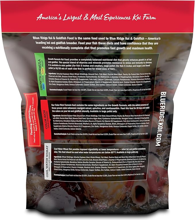 Blue Ridge Koi Fish Food 5lb - Koi Food Color Growth Formula, Goldfish Food, Premium Fish Food for Ponds, Ponds Fish Food, Floating Pond Pellets