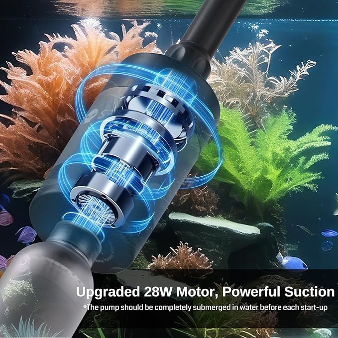 SainSmart XpertMatic Aquarium Gravel Cleaner, 528GPH/28W Powerful Fish Tank Cleaner, Adjustable Water Flow Aquarium Cleaner Kit, Electric Gravel Vacuum for Sand Washing and Water Changing